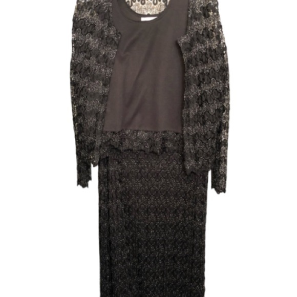 Gantos size large black & silver metallic stretch lace 3PC skirt set - Picture 1 of 12